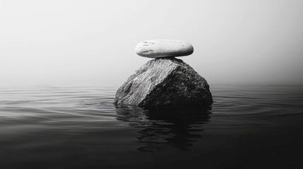 Poster - Shades of Stillness, a serene grayscale composition featuring a minimalist backdrop, emphasizing clean lines and open space to evoke calm and tranquility.