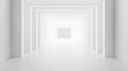 Poster - Silent Passage, a stark black-and-white corridor invites intrigue, featuring minimalist design, ample free space, and an air of mystery that beckons exploration.