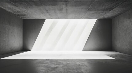 Poster - Softly Lit Silence, a tranquil monochrome environment, gentle illumination, minimalist design, expansive clean space, serene and calming atmosphere.