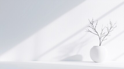 Poster - Subdued Luminosity, a soft gray glow enveloping a tranquil space, minimalist decor creating a serene atmosphere, emphasizing calmness and simplicity in design.