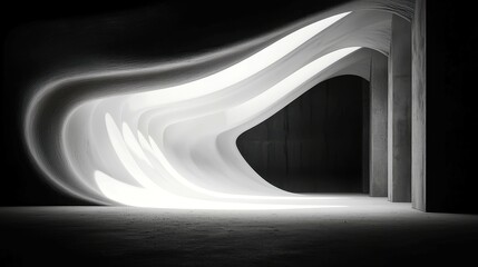 Poster - Veil of Light and Shadow, an elegant black-and-white abstraction showcasing the interplay of light and dark in a minimalist and serene environment, inviting contemplation.