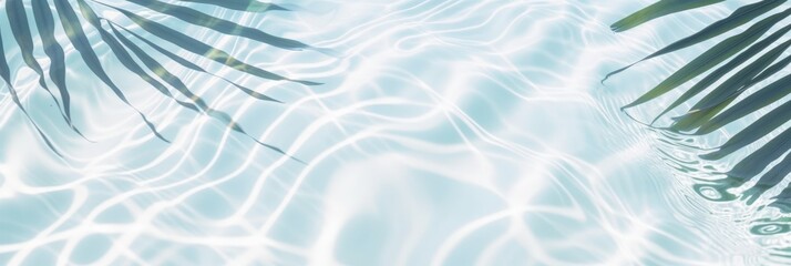 Poster - tranquil aerial view of water surface with gentle ripples and green palm leaves casting shadows in c