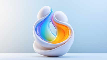 Poster - Elegant 3D sculpture of abstract figures embracing, expressing bliss with vibrant colors