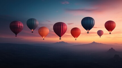  A captivating scene of a surreal hot air balloon festival set against the backdrop of a breathtaking sunset