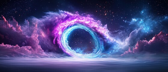 Poster - Abstract galaxy tunnel with vivid lights, cosmic textures, and a dreamy atmosphere, isolated on white background