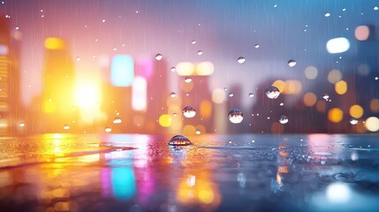 Aufkleber - abstract view of wet textures and water droplets merging into a blurred, rain-soaked urban backgroun
