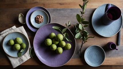 Poster - vibrant table setting featuring fresh limes and snacks arranged on elegant pottery in a rustic kitch