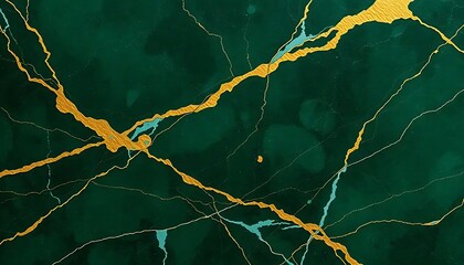 Poster - Emerald Green Marble with Golden Veins Abstract Art