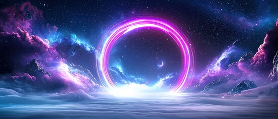 Poster - Stunning galaxy tunnel with radiant lights and starry effects, blending futuristic and abstract themes on white