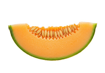 Poster - A cantaloupe slice showing the orange flesh, isolated on white background, no depth of field, sharp.
