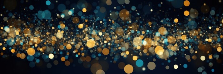 Poster - Abstract Background of Colorful Bokeh Lights in Gold, Blue, and Teal with a Dark Night-Inspired Gradient Effect