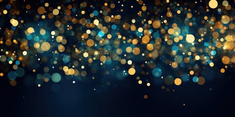 Poster - Abstract background with shimmering golden and blue bokeh lights creating a dreamy festive atmosphere for design and decoration use