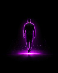 Aufkleber - Person Walking Toward Glowing Purple Light in Dark Space for Creative Abstract Concept