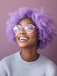 © Яна Бугайская - young smiling woman with lilac afro hairstyle