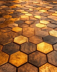 Aufkleber - Stunning Golden Honeycomb Pattern with Illuminated Hexagonal Tiles for Modern Interior Design