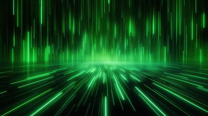 Poster - abstract 3d render of green linear motion with light rays and dynamic background creating a futurist