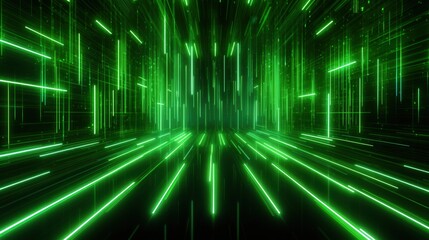 Fototapete - Abstract Green Light Trails in 3D Render, Futuristic Background with Dynamic Motion, Perfect for Digital Designs and Projects