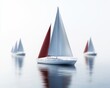 © olja - Sailing yachts in the harbor with reflections in the water, simple and realistic style, white background, perspective composition.