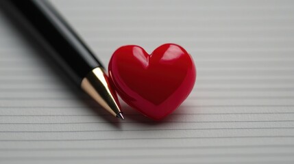 Aufkleber - Black Pen and Red Heart Against a Soft Gray Background for Romantic and Creative Themes