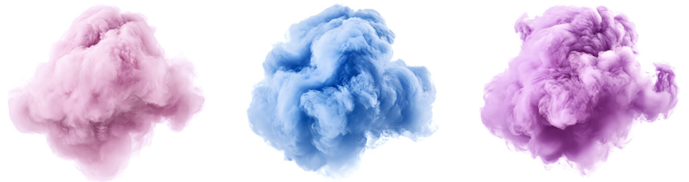 Colorful paint explosion isolated on a white background, a colorful powder splash with copy space for your design, a set of three different colors, 3D rendering illustration. 