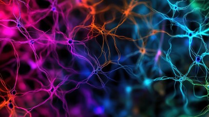 Poster - Abstract Representation of Colorful Neural Networks with Vibrant Glowing Effects in Digital Art Design