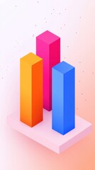 Leinwandbilder - Three Vibrant 3D Bar Graphs Representing Data Trends, Growth, and Statistical Analysis in Business Presentation