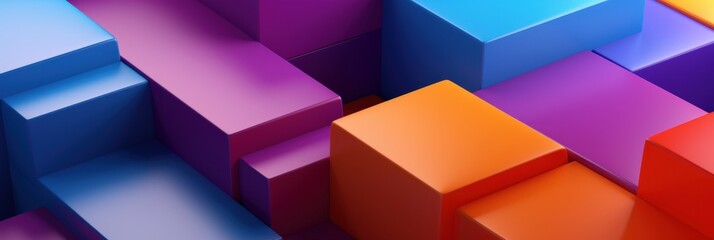 Poster - colorful 3d abstract render of geometric shapes and blocks in vibrant tones for use in various creat