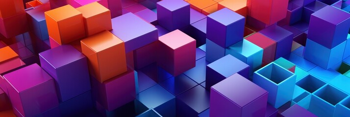 Poster - Vibrant Colorful 3D Abstract Render of Geometric Cubes with Dynamic Light and Shadow Effects for Modern Digital Artwork or Background Use