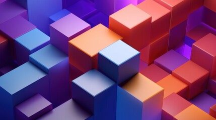Poster - colorful abstract 3d render of geometric blocks in vibrant shades of purple, blue, orange, and red, 