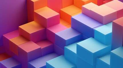 Poster - Vibrant Colorful 3D Abstract Render Featuring Stacked Geometric Cubes in Warm and Cool Tones for Modern Design and Art Applications