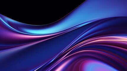 Poster - Abstract 3D Fluid Render with Smooth Curves and Vibrant Colors in Blue and Purple Tones on a Black Background
