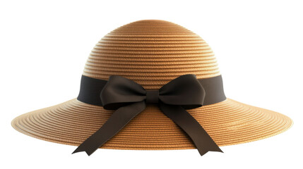 Wall Mural - Elegant straw hat with black ribbon bow on transparent background