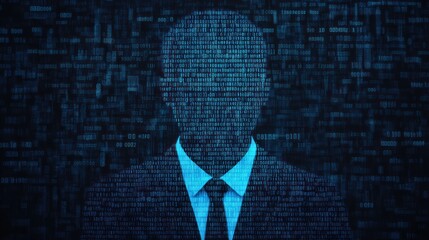 Aufkleber - Abstract Representation of Anonymous Businessman Against Digital Code Background in Blue Tones