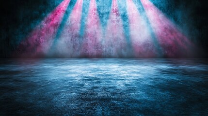 Wall Mural - Grungy textured wall with neon pink and blue lighting