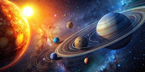 Wall Mural - animation of the solar system, sun, mercury, venus, earth, mars, jupiter, saturn, uranus, neptune