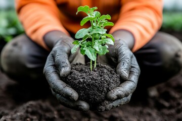 a person planting a tree in a community garden, representing the necessity of environmental conserva
