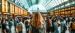 © Ilja - Young Woman with Backpack Walking Through a Busy Transportation Hub, Travel and Commute Concept.
