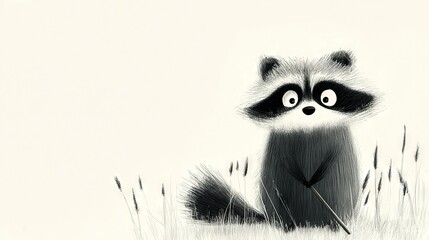 Wall Mural -   A raccoon in a tall grass field, looking solemnly at the camera