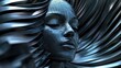 © Jersco - 3D rendered woman face with geometric abstract waves surrounding her, in dark metallic tones with a shiny, futuristic background.