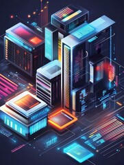Poster - information storage infrastructure abstract concept vector illustration set. big data architecture, 