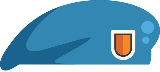 Poster - Blue military beret with a badge laying on white background