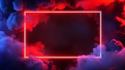Wall Mural - Red Neon Frame Enveloped by Colorful Smoke Clouds