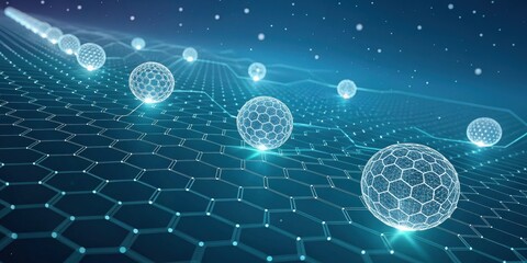 Abstract Network of Illuminated Spheres Moving Across a Hexagonal Grid