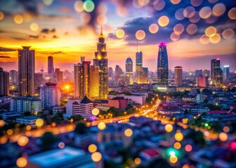 Sticker - Bangkok Dusk: Bokeh Lights & Cityscape - Stunning Stock Photo