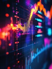 Poster - Close-up of a dynamic financial chart with colorful indicators and data points illustrating market trends.
