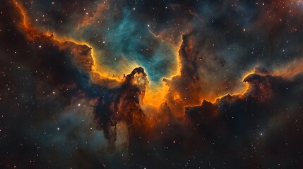 Poster - Breathtaking Cosmic Explosion in the Heart of the Galactic Landscape  Fiery nebulae and swirling stellar clusters amid the vast cosmic canvas showcasing the dynamic and nature of the universe