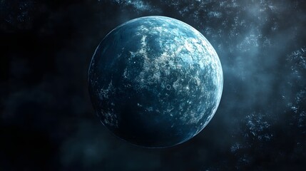 Poster - Captivating Celestial Sphere Floating in the Enigmatic Depths of the Cosmos   A mesmerizing futuristic image of a mysterious glowing spherical planet or moon suspended in a dark starry universe