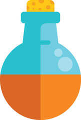 Poster - round bottom flask containing an orange chemical solution, with bubbles, and sealed with a cork