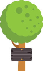 Poster - cartoon tree is holding an empty wooden sign, perfect for customizing your message