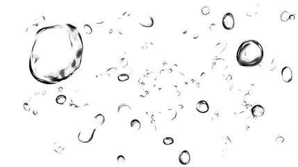 Leinwandbilder - Close up view of transparent water bubbles and spherical droplets floating and suspended on a reflective glossy surface with a minimalist scientific aesthetic
